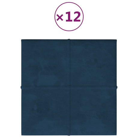 Wandpaneele 12 Stk. Blau 30x30 cm Samt 1,08 m²