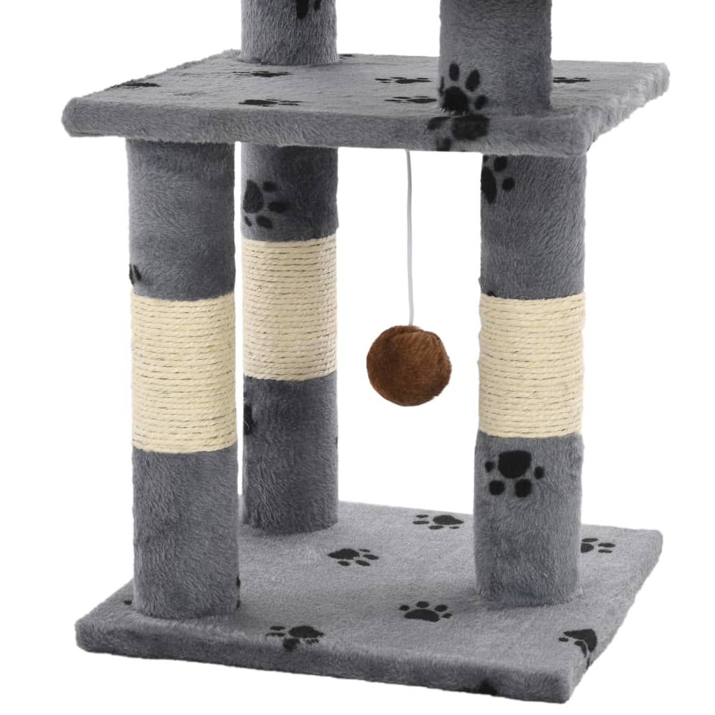 Katzen-Kratzbaum mit Sisal-Säulen 65 cm Pfoten-Aufdruck Grau - Place-X Shop