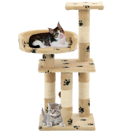 Katzen-Kratzbaum mit Sisal-Säulen 65 cm Pfoten-Aufdruck Beige - Place-X Shop
