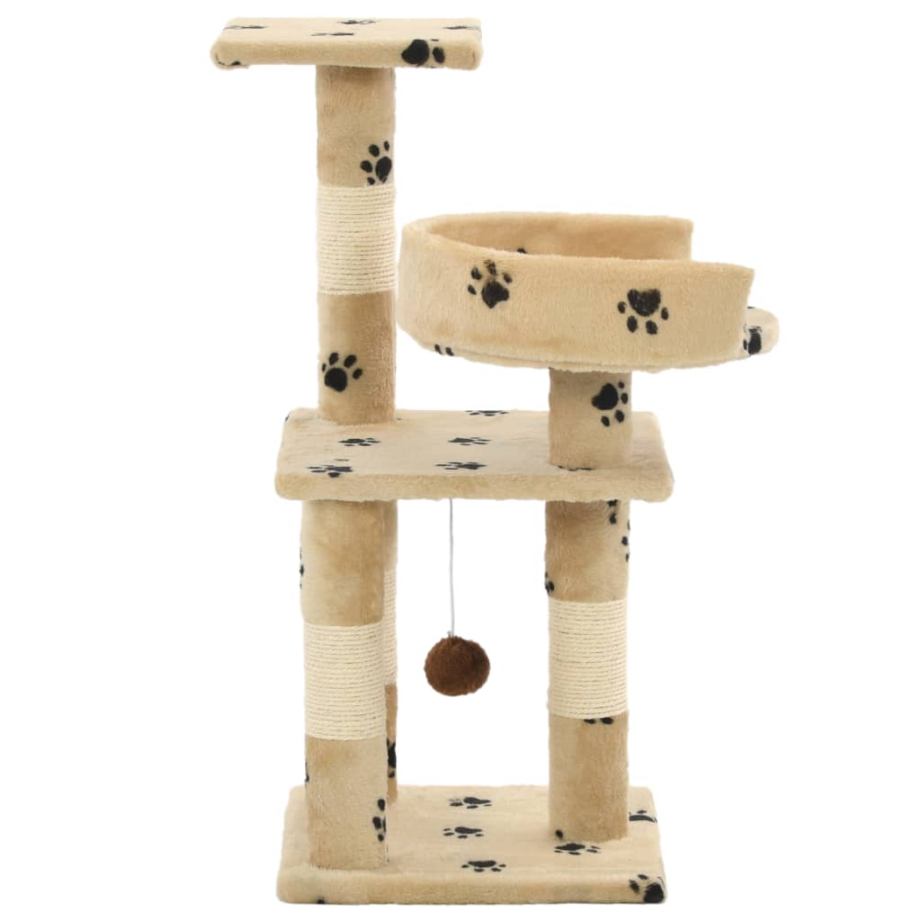 Katzen-Kratzbaum mit Sisal-Säulen 65 cm Pfoten-Aufdruck Beige - Place-X Shop