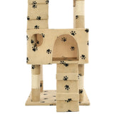 Katzen-Kratzbaum mit Sisal-Säulen 170 cm Beige Pfoten-Aufdruck - Place-X Shop