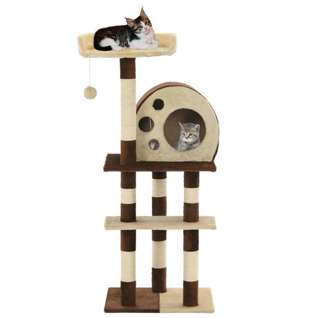 Katzen-Kratzbaum mit Sisal-Kratzsäulen 127 cm Beige und Braun - Place-X Shop