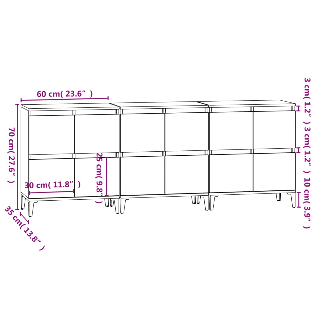 Sideboards 3 Stk. Schwarz 60x35x70 cm Holzwerkstoff - Xcelerate Your Shopping - Place-X Shop