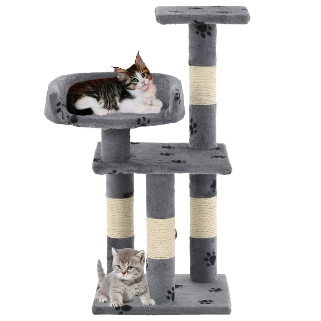 Katzen-Kratzbaum mit Sisal-Säulen 65 cm Pfoten-Aufdruck Grau