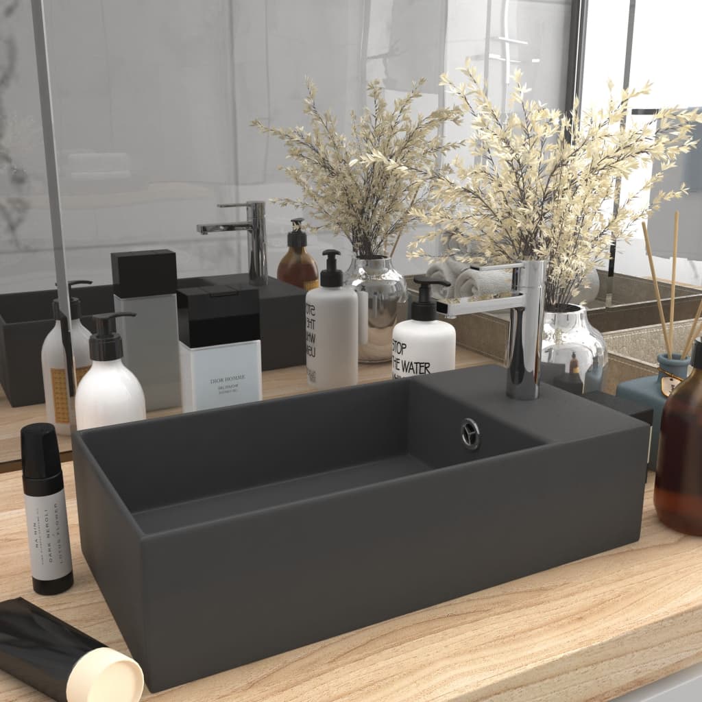 Badezimmer-Waschbecken mit Überlauf Keramik Dunkelgrau - Xcelerate Your Shopping - Place-X Shop