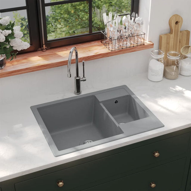 Küchenspüle mit Überlauf Doppelbecken Grau Granit - Xcelerate Your Shopping - Place-X Shop