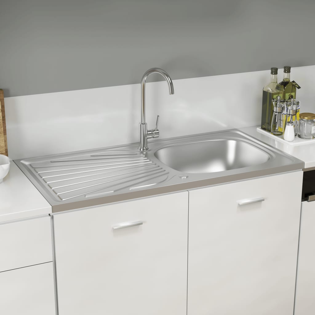 Küchenspüle mit Abtropfset Silbern 1000x500x155 mm Edelstahl - Place-X Shop