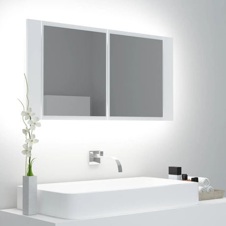 LED-Bad-Spiegelschrank Weiß 90x12x45 cm Acryl - Place-X Shop