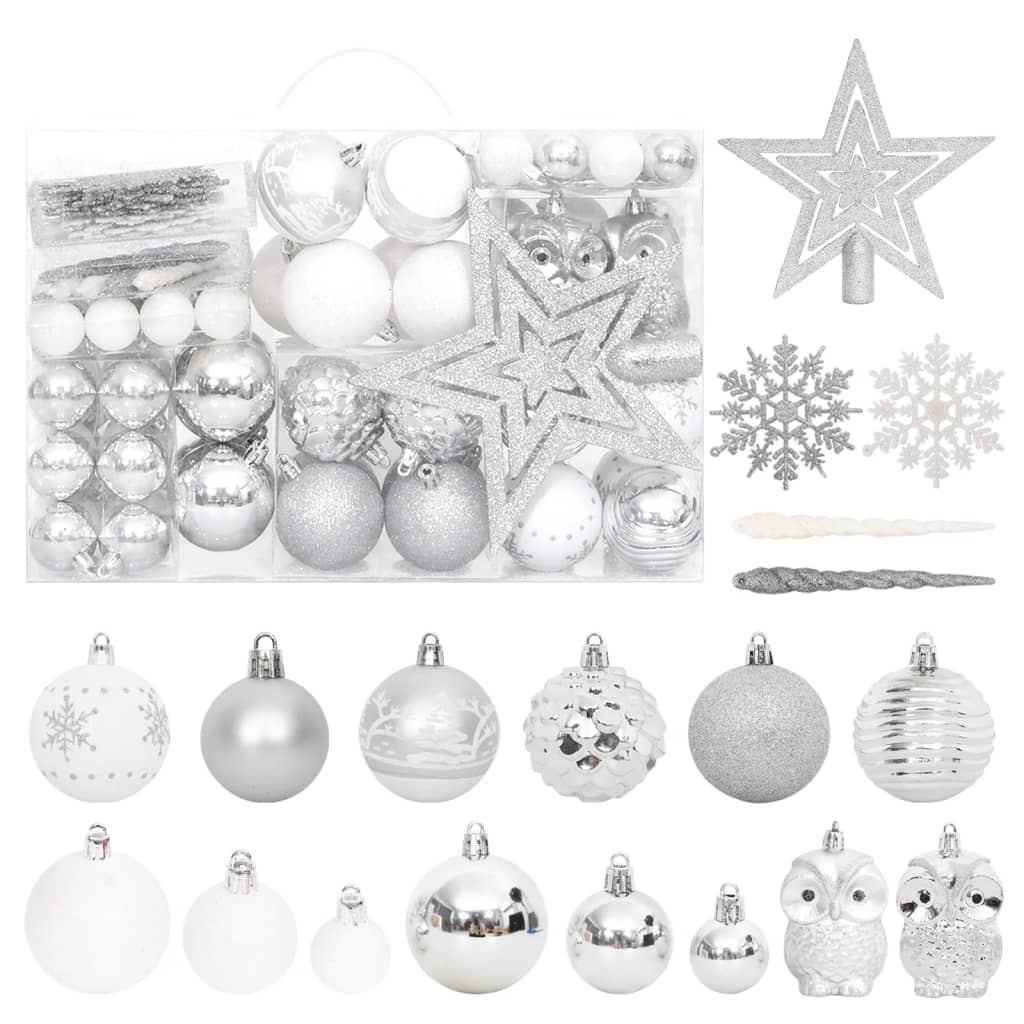108-tlg. Weihnachtskugel-Set Silbern und Weiß - Place-X Shop
