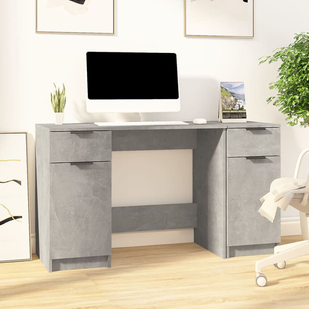 Schreibtisch mit Beistellschrank Betongrau Holzwerkstoff - Place-X Shop
