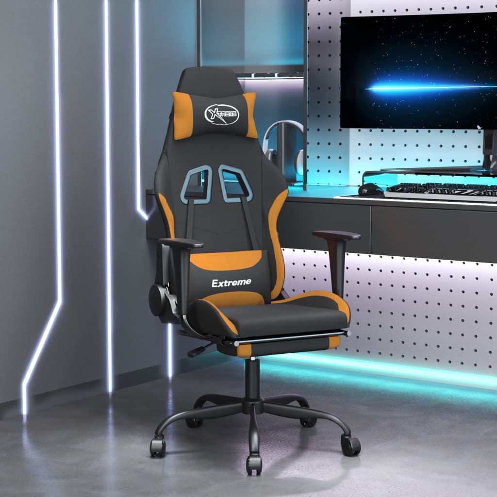 Gaming-Stuhl mit Fußstütze Schwarz und Orange Stoff - Place-X Shop