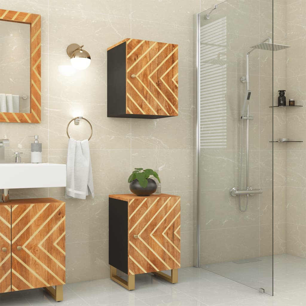 Wand-Badschrank Braun und Schwarz Massivholz Mango