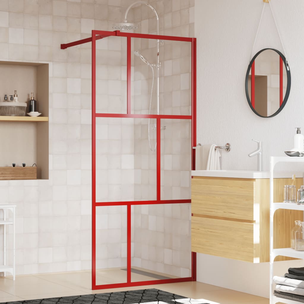 Duschwand für Begehbare Dusche mit ESG Klarglas Rot 90x195 cm