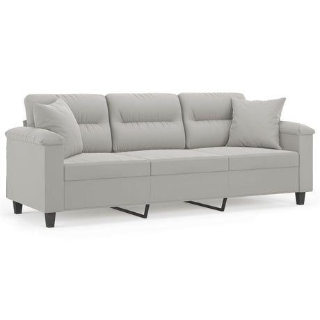 3-Sitzer-Sofa mit Kissen Hellgrau 180 cm Mikrofasergewebe - Place-X Shop